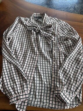 Women’s Pink Check Tie-Neck Blouse